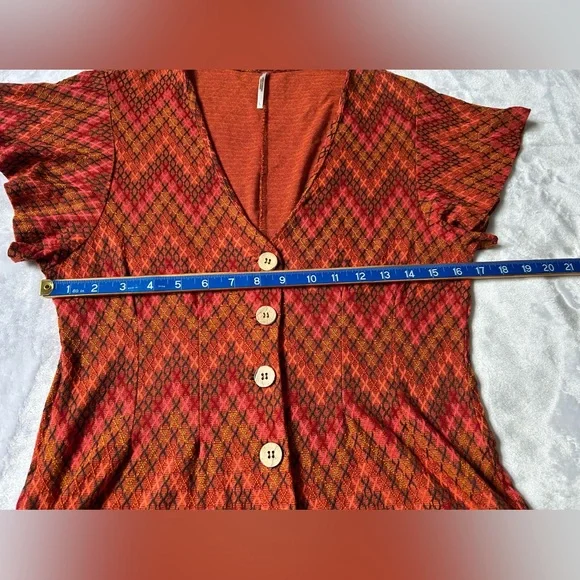 Free People Printed Button Front Romper Red Combo Boho Festival | Size L - Picture 10 of 12